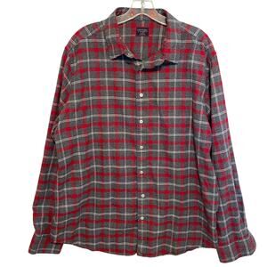 Untuckit Plaid Flannel Button Shirt Men's Size XXL Gray & Red Cotton Long Sleeve